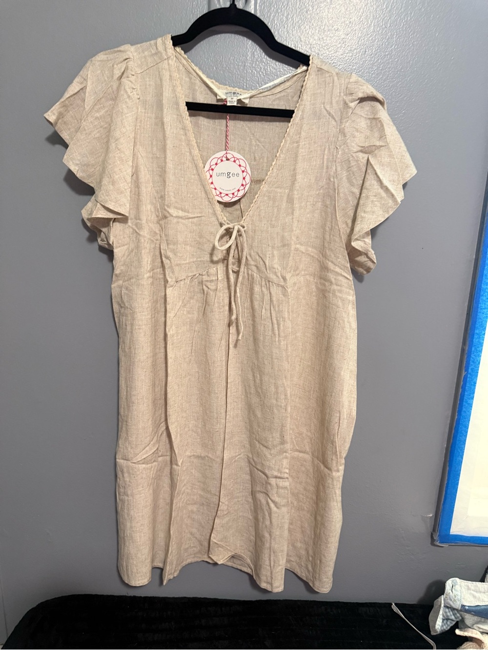 Umgee Tie-Front Flutter Sleeve Linen Rayon Dress - Picture 2 of 5